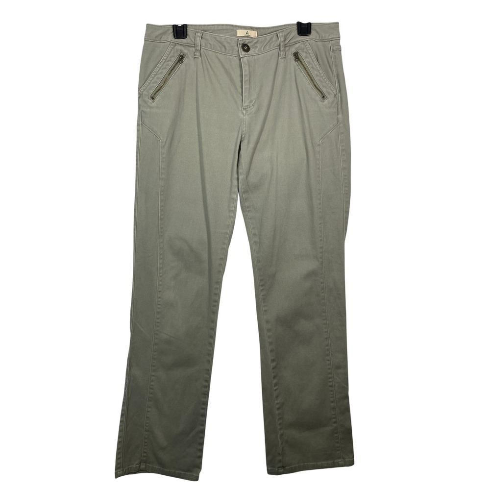 Ascend Women's Size 8 Olive Green Casual Chino Pants with Zipper Pockets